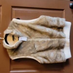 Ann Taylor Tan and Cream Faux Fur Vest